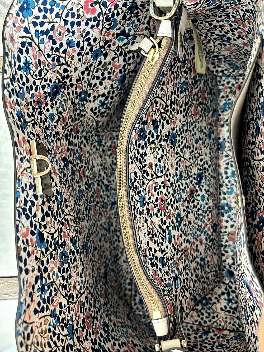 Kate Spade New York Cream Ivory Leather Tote Shoulder Bag Floral Lining - Picture 10 of 16